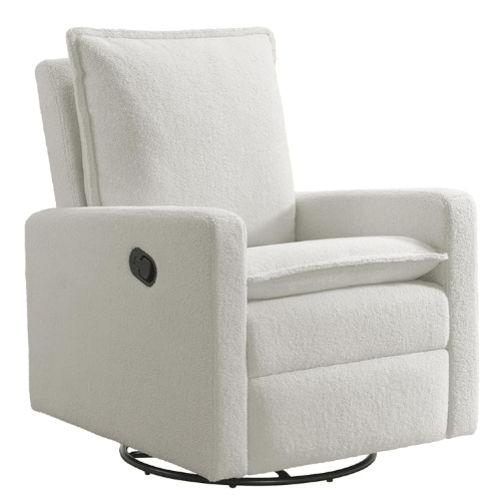 Oxford Baby Uptown Upholstered Glider Recliner Rocking Chair 360° Swivel for Nursery and Living Room - Boucle White