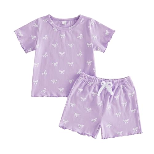 Toddler Baby Girl Summer Clothes Short Sleeve Bow Print T Shirt Tops Shorts Set 6 12 18 24 Months 2T 3T 4T Outfits
