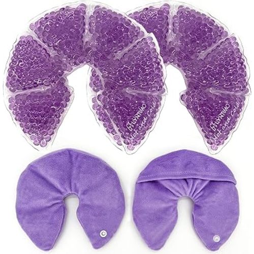 Breast Ice Packs, Lyntimo 2 Pack Hot and Cold Breast Therapy Pads with Plush Cover, Nipple Breastfeeding Cooling & Heating Compress for Moms (Purple)