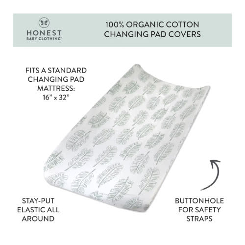 HonestBaby Organic Cotton Changing Pad Cover, Jumbo Leaf, One Size