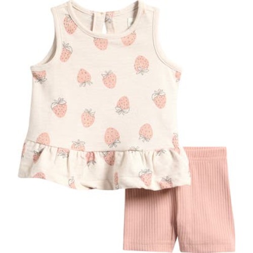 Strawberry Print Cotton Blend Top & Shorts Set, 12M