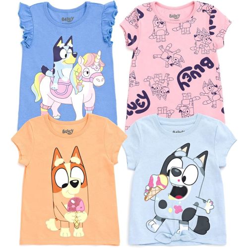 Bluey Bingo Girls 4 Pack T-Shirts Toddler to Little Kid