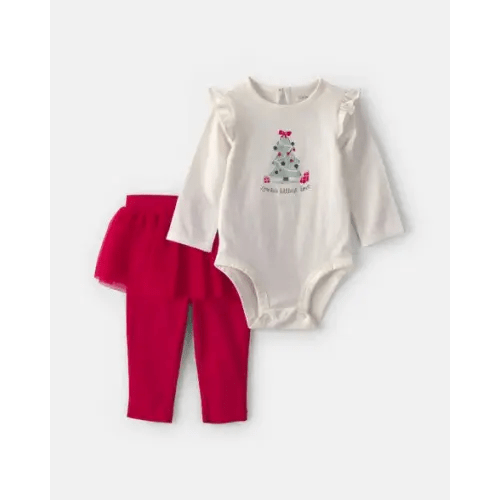 Baby Girl 2-Piece 'Santa's Littlest Love' Long-Sleeve Bodysuit & Tutu Pant Set - Red/Cream | Carter's