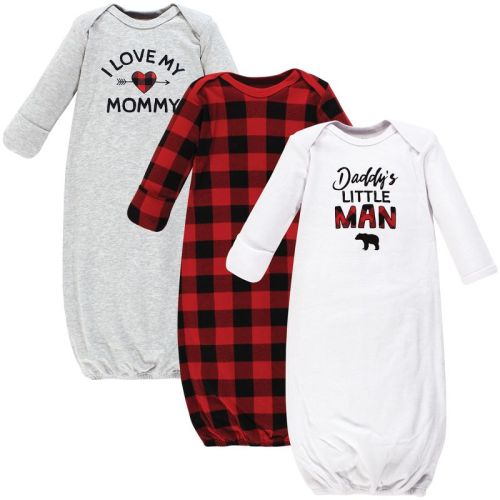 Hudson Baby Infant Boys Cotton Gowns, Buffalo Plaid Family, 0-6 Months