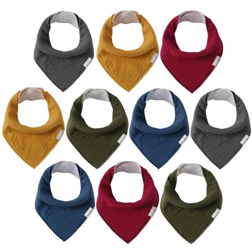 Muslin Baby Bibs for Boys Girls,10 Pack Super Absorbent Baby Bandana Drool Bibs Set for Teething and Drooling,100% Cotton Soft for Infant,Newborn
