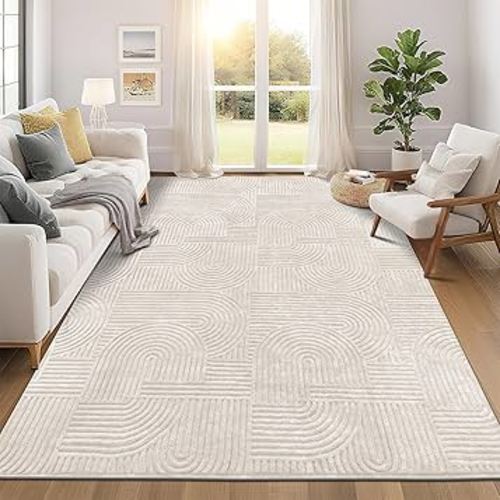 Pauwer 8x10 Washable Area Rugs for Living Room Modern Beige Solid Color Soft Fluffy Rugs for Bedroom Non Slip Boho Accent Indoor Mat Floor Carpet Cover for Kids Room Dining Room Kitchen Office
