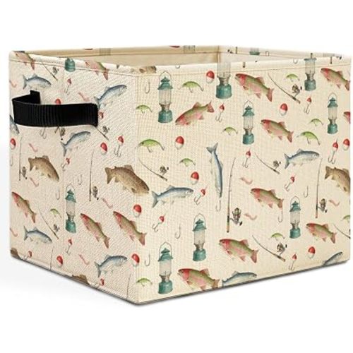 Fishing Nursery Storage Bins Box with Handles, Coastal Beach Nautical Fish Laundry Basket Hamper Collapsible Clothes Toys Organizer for Boys Kids Room Nursery Bedroom Bathroom