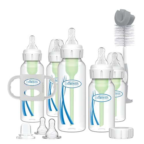 Dr. Brown's Natural Flow Anti-Colic Options + Narrow Bottle to Sippy Gift Set with Soft Silicone Sippy Spout, Removable Silicone Handles, Travel Cap and Bottle Brush