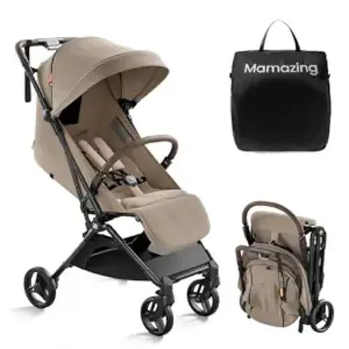 Mamazing Ultra Air Lightweight Baby Travel Stroller with Carbon Fiber Frame | Compact & Airplane-Friendly, One-Handed Fold, 11.6 lbs, UPF50+ Canopy, Under-Seat Basket, Perfect for Toddler Travel, Khaki