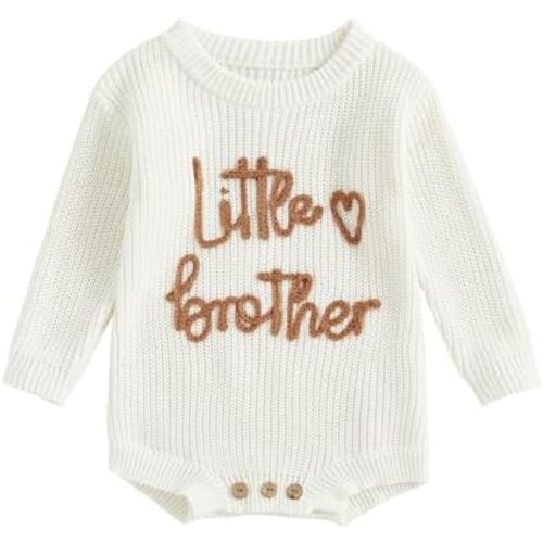 Little Brother Newborn Baby Boy Clothes Letter Embroidery Long Sleeve Infant Knit Sweater Romper