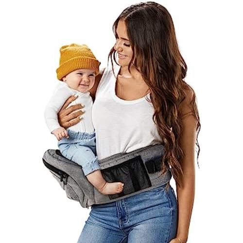 TushBaby The Only Safety Certified Hip Seat Baby Carrier - As Seen On Shark Tank-Adjustable, Machine Washable, Ergonomic Newborn + Toddler + Child Carrier, Safe Ultra-Comfortable Waist Carrier Grey