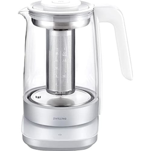 ZWILLING Enfinigy Glass Kettle 1.7L, Tea Kettle, 6 Preset Temps for the Perfect Cup, Tea Timer, Silver