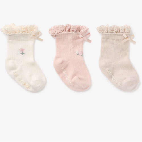 Floral Ankle Non Slip Baby Socks 3 pack PINK / 0-12M