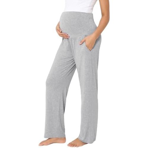 Maternity Pajama Pants Viscose from Bamboo Pregnancy Lounge Pants Soft Comfy Loose Stretchy Trousers with Pockets