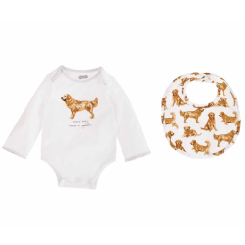 Golden Dog Bodysuit and Bib Set | Mud Pie
