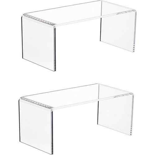 CLAY TONIC 2-Pack Large Clear 5mm Thick Acrylic Display Risers for Funko POP figures,Retail Display, Display Riser Shelf Showcase Fixtures for Jewelry (4, 8''x 4''x 4.5'')