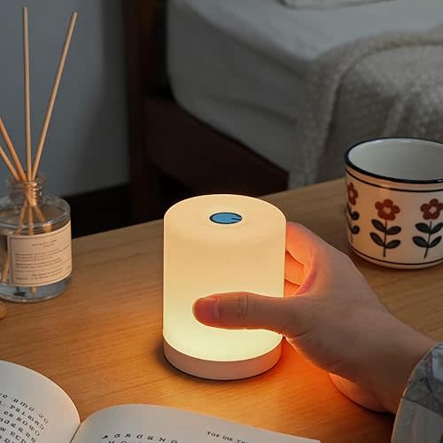 DAZZY DOT Portable Night Light for Baby Nursery, 2600mAh Rechargeable Battery Operated Touch Light with Warm Yellow, Dimmable Nursery Nightlight for Breastfeeding, Bedside, Travel