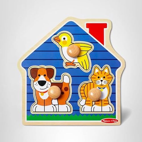 Melissa & Doug Pet Animals Jumbo Knob Puzzle, Wooden Peg Puzzle for Toddlers, Educational Toy for Shape Recognition and Fine Motor Skills, Ages 1+