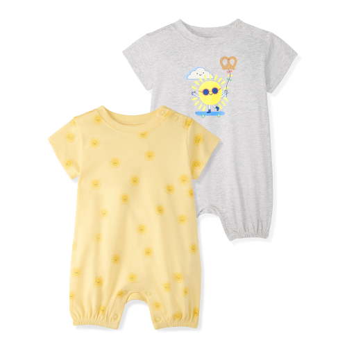 Garanimals Baby Boy Cotton Short Sleeve Rompers, Graphic Prints, 2-Pack, 0–24M