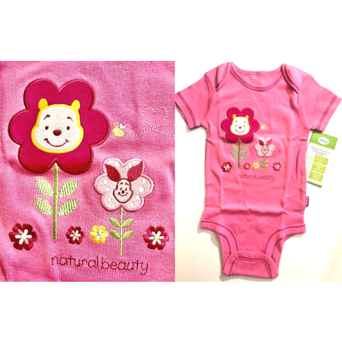 Disney Baby Pooh & Piglet “Natural Beauty” Pink Bodysuit 100% Cotton NWT 6-9M