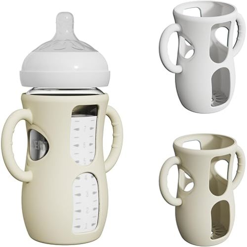 2 Pack Silicone Sleeves for Avent Natural Glass Bottles, Anti Breakage Baby Bottle Protector with Easy-Grip Handle, Compatible Philips Avent Glass Natural Bottle 8 oz, Not for Infant Use