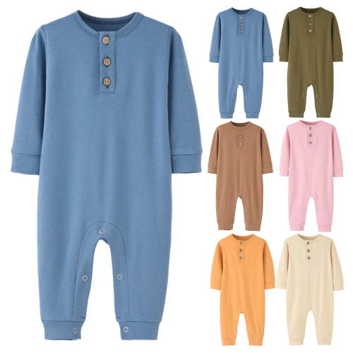 Kctiaxy Toddler Newborn Boy Clothes Baby Girl Romper Long Sleeve Crew Neck Cotton Jumpsuits Button Down Solid Color Causal Cute Onesie Outfits 3-12 Months Summer Deals