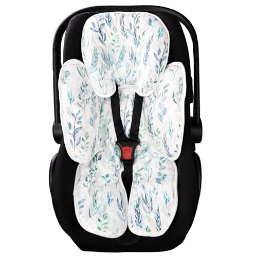 DILIMI Infant Car Seat Insert, 2-in-1 Carseat Head Support for Newborn, Soft Baby Head Support for Car Seat, Stroller, Bouncers, Green Leaf