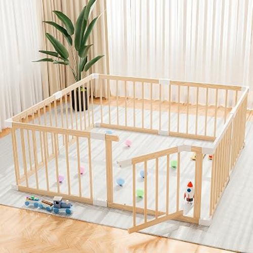 Wooden Baby Playpen, Baby Playard Area Indoor, Non-Foldable 53"x53"