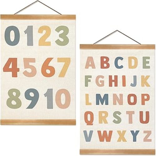 ZTGDA Alphabet Numbers Poster Set of 2, Alphabet Numbers Wall Art, ABC Banner Poster, Wall Hanging Decor for Toddler Room Playroom Nursery Wall Classroom Decor 12x16inch