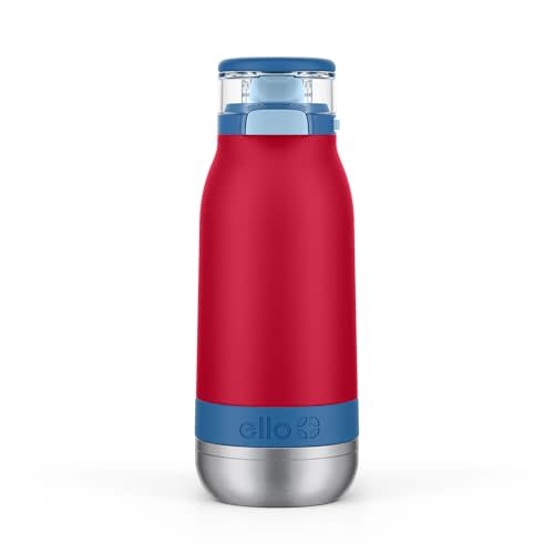 Ello Emma 14oz Vacuum Insulated Stainless Steel Kids Water Bottle with Straw and Built-in Carrying Handle and Leak-Proof Locking Lid for School Backpack, Lunchbox and Outdoor Sports