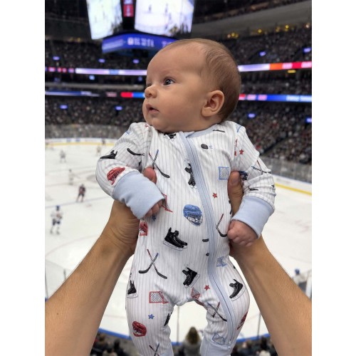 2-Way Zip Romper, Hockey Stripe