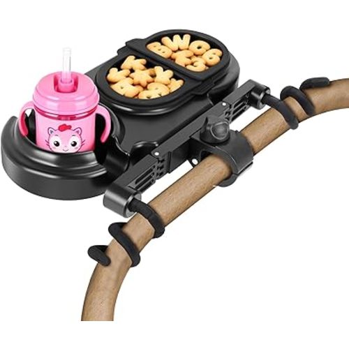 Universal Stroller Snack Tray, 3-in-1 Detachable Cup and Snack Holder with Silicone Arms, Separating Silicone Sleeve Set, Dishwasher-Safe Baby Stroller Accessory