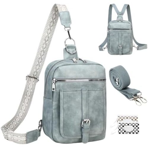Sling Bag Crossbody Backpack - 2 in 1 Leather Cross Body Bag Fanny Pack with 2 Removable Straps