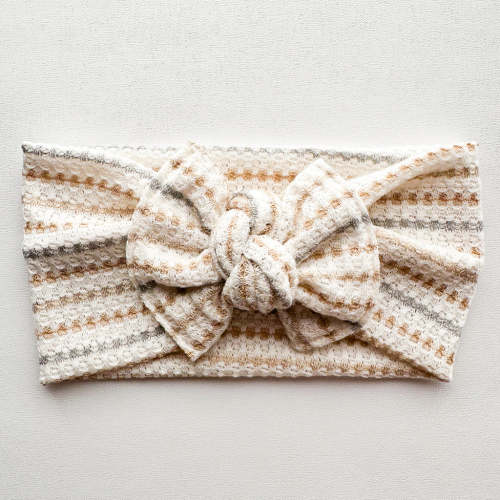 Neutral Stripes Waffle : XL Flat Bow Headband – Turbans For Tots