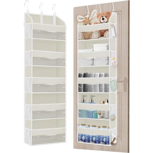 1 Pack Over The Door Storage Organizer with 5 Pockets 10 Mesh Pockets, 44 lbs Weight Capacity Door Hanging Organizers and Storage for Bedroom,Bathroom,Nursery,Kidroom,Babyroom