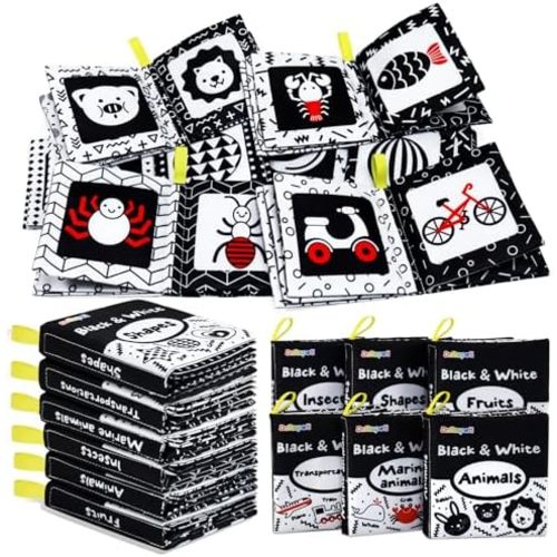 6 Pack Soft Books, High Contrast Cloth Book, Bath Book, Baby Book