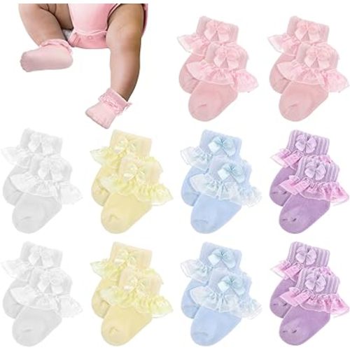 Twistover 10 Pairs Preemie Socks Ruffle Lace Ruffle Cotton Socks for Preemie Girls Boys