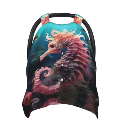 Car Seat Cover Baby - Ocean Pink Seahorse Breathable Infant Car Seat Cover for Baby Carseat, Lightweight Comfort Baby Essentials Must Haves Newborn Stuff for Girl Boy