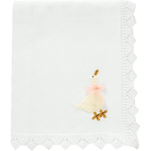 mimixiong Cotton Baby Blanket Heritage Receiving Cuddle Stroller Crib Blanket with Cute Embroidered Goose for Boys and Girls 30x40 Inch