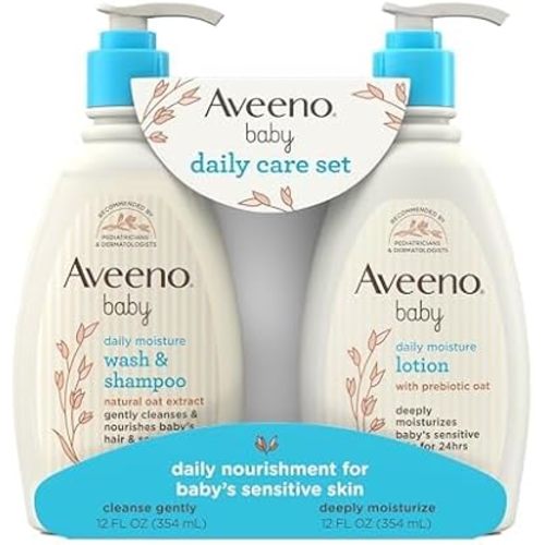 Aveeno Baby Daily Care Gift Set with Oat Extract & Prebiotic Oat, Contains Daily Moisturizing Body Lotion & Gentle 2-in-1 Baby Bath Wash & Shampoo, Hypoallergenic & Paraben-Free, Two Pack