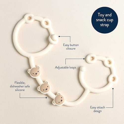 Itzy Ritzy Toy & Snack Cup Strap – Adjustable Strap for Keeping Baby's Toys Nearby – BPA-Free Silicone – Tether for Strollers, High Chairs & Car Seats – Dishwasher Safe (Bear)