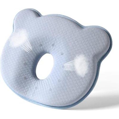 Memory Foam Baby Pillow,Cute Cartoon Bear Soft and Cozy Pillow, Breathable Bedding Set for Infants for Small Boys and Girls Prevent Flat Head