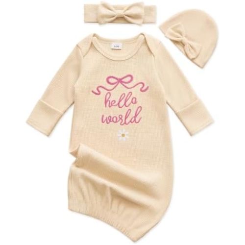 GEMLON Newborn Sleepers Graphic Baby Gowns for Girl with Mittens