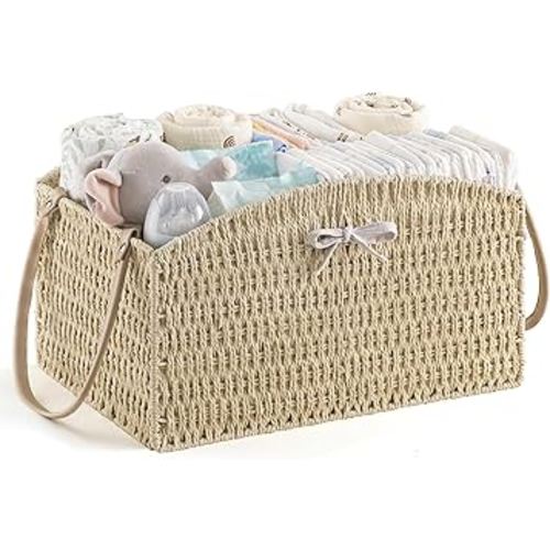 HBlife Diaper Caddy Organizer, Hand-Woven Storage Basket for Diapers & Baby Essentials - Elegant Curved Design, Ideal Gift for Baby Shower & Registry Must-Have