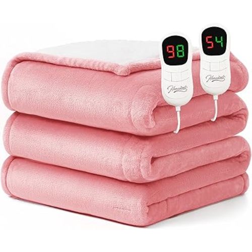 Homemate Electric Heated Blanket King Size - 100"x90" Heating Blanket King Size Dual Control 1/2/4/6/8 Hours Auto-Off 10 Heat Level Over-Heat Protection Flannel Sherpa ETL Certification
