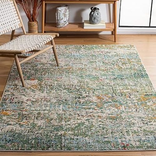 SAFAVIEH Madison Collection Area Rug - 6' x 9', Green & Turquoise, Modern Abstract Design, Non-Shedding & Easy Care, Ideal for High Traffic Areas in Living Room, Bedroom (MAD460Y)
