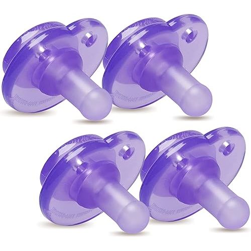 Nookums Pacifier 4 Pack - Orthodontic Single Piece Design - 100% Medical Grade Silicone - BPA Free, Latex Free, Phthalate Free - Paci-Plushies Pacifier Replacement (Purple)