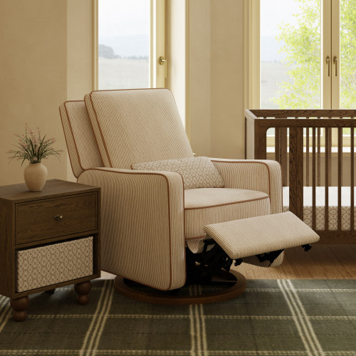babyletto Sigi Electronic Recliner and Glider by Nate Berkus - Performance Bronze Stripe Eco-Crossweave W/Toffee Base