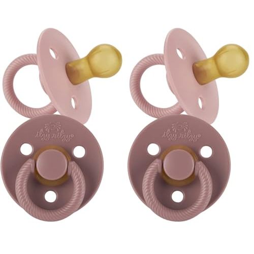 Itzy Ritzy Natural Rubber Pacifiers, Set of 2 – Natural Rubber Newborn Pacifiers with Cherry-Shaped Nipple & Large Air Holes for Added Safety; Set of 2 in Blossom & Rosewood, Ages 0 – 6 Months