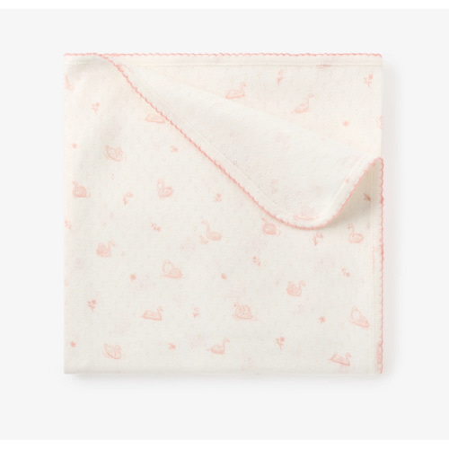 Pink Swan Print Organic Cotton Pointelle Baby Blanket – Elegant Baby